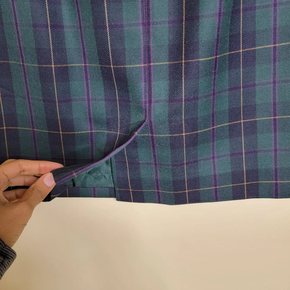 Ellen Tracy Wool Pencil Skirt Green Plaid - Picture 5 of 6